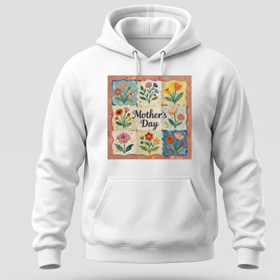 Floral patchwork t-shirt honoring Mother's Day with vibrant colors — printed on a unisex hoodie