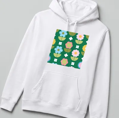 Modern Scandinavian T-shirt featuring a colorful flower field pattern — printed on a unisex hoodie