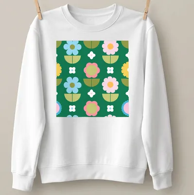 Modern Scandinavian T-shirt featuring a colorful flower field pattern — printed on a unisex sweatshirt