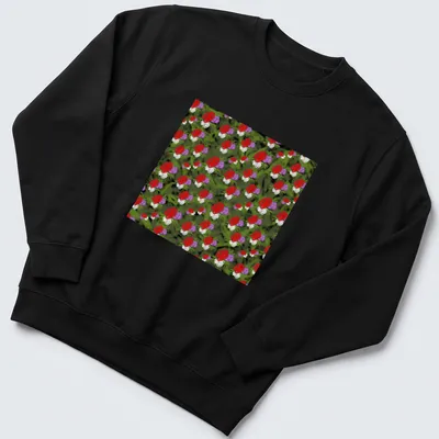 Vibrant floral pattern T-shirt featuring red, purple, white, and green flowers. — printed on a unisex sweatshirt