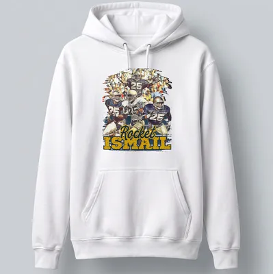 Vintage collage t-shirt featuring Rocket Ismail in rich colors — printed on a unisex hoodie