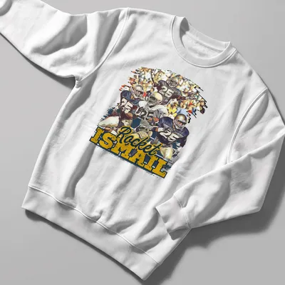 Vintage collage t-shirt featuring Rocket Ismail in rich colors — printed on a unisex sweatshirt