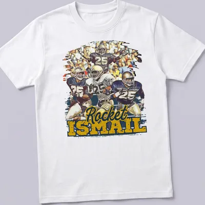 Vintage collage t-shirt featuring Rocket Ismail in rich colors