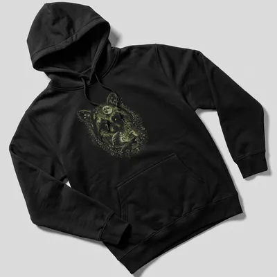 Cottagecore t-shirt design featuring a fox and raccoon in a moonlit scene — printed on a unisex hoodie