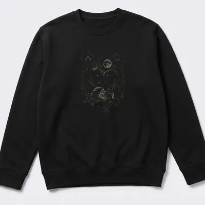 Cottagecore t-shirt design featuring a fox and raccoon in a moonlit scene — printed on a unisex sweatshirt