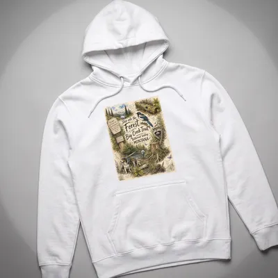 Vintage illustrated T-shirt depicting a forest scene in Montana with wildlife — printed on a unisex hoodie