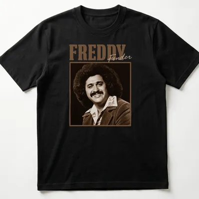 Vintage sepia portrait of Freddy Fender with his name in stylized text.