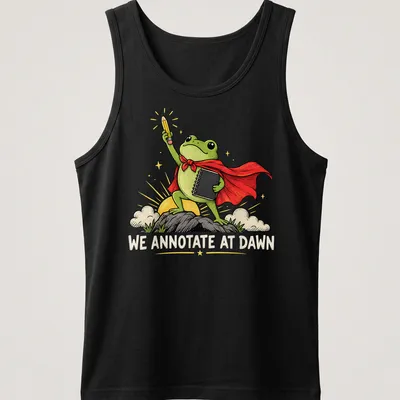 Colorful cartoon frog graphic with humorous text for English teachers — printed on a tank top