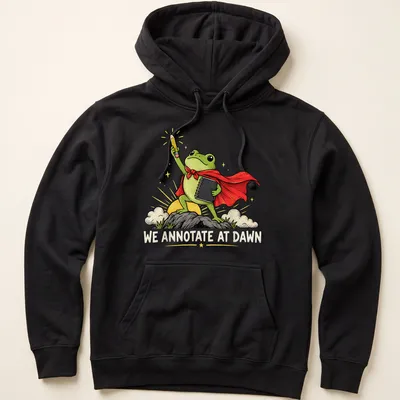 Colorful cartoon frog graphic with humorous text for English teachers — printed on a unisex hoodie