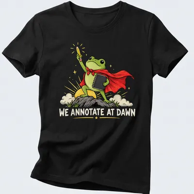 Colorful cartoon frog graphic with humorous text for English teachers — printed on a women's shirt