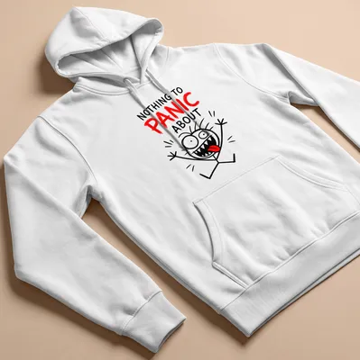 Funny cartoon character with text saying 'Nothing To Panic About' in red — printed on a unisex hoodie