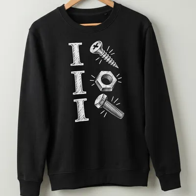 Vintage sketch t-shirt featuring mechanic tools and humorous text — printed on a unisex sweatshirt
