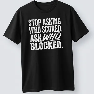 Bold vintage sports humor t-shirt with a humorous saying about blocking.