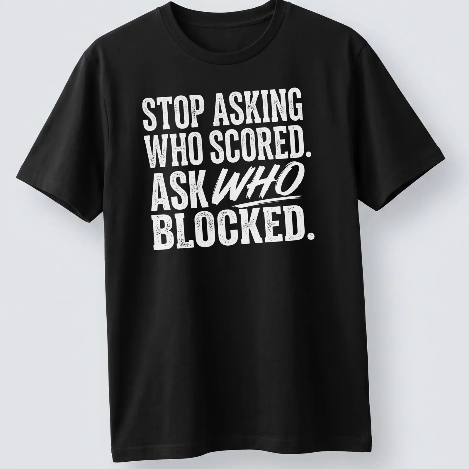 Bold vintage sports humor t-shirt with a humorous saying about blocking. — printed on a unisex t-shirt