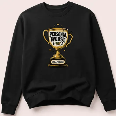 T-shirt featuring a trophy with a turtle and the phrase Personal Worst Still Finished in vintage style — printed on a unisex sweatshirt