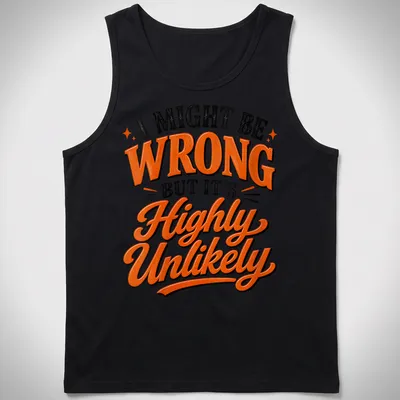 Bold typography t-shirt with a sarcastic saying in black, orange, and white — printed on a tank top