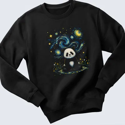 Cute illustration of a panda under a starry night sky in galaxy aesthetic style — printed on a unisex sweatshirt