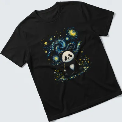 Cute illustration of a panda under a starry night sky in galaxy aesthetic style