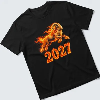 Illustration of a fire goat in flames, with bold colors and dynamic design. — printed on a unisex t-shirt
