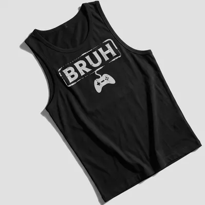 Bold typography Gamer Bruh shirt featuring a video game controller in white — printed on a tank top
