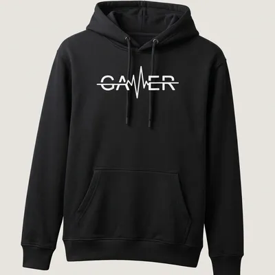 Minimalist Gamer t-shirt with heartbeat design in white text — printed on a unisex hoodie
