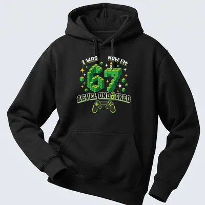 Colorful pixel art shirt with text about gaming level and birthday celebration — printed on a unisex hoodie