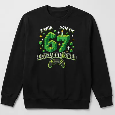Colorful pixel art shirt with text about gaming level and birthday celebration — printed on a unisex sweatshirt