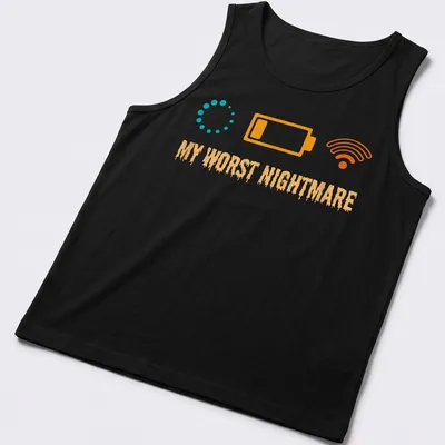 Funny Gaming Nightmare T-shirt with gaming symbols and text MY WORST NIGHTMARE — printed on a tank top