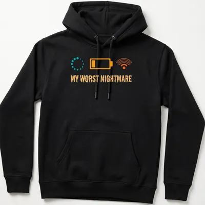 Funny Gaming Nightmare T-shirt with gaming symbols and text MY WORST NIGHTMARE — printed on a unisex hoodie