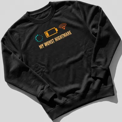Funny Gaming Nightmare T-shirt with gaming symbols and text MY WORST NIGHTMARE — printed on a unisex sweatshirt