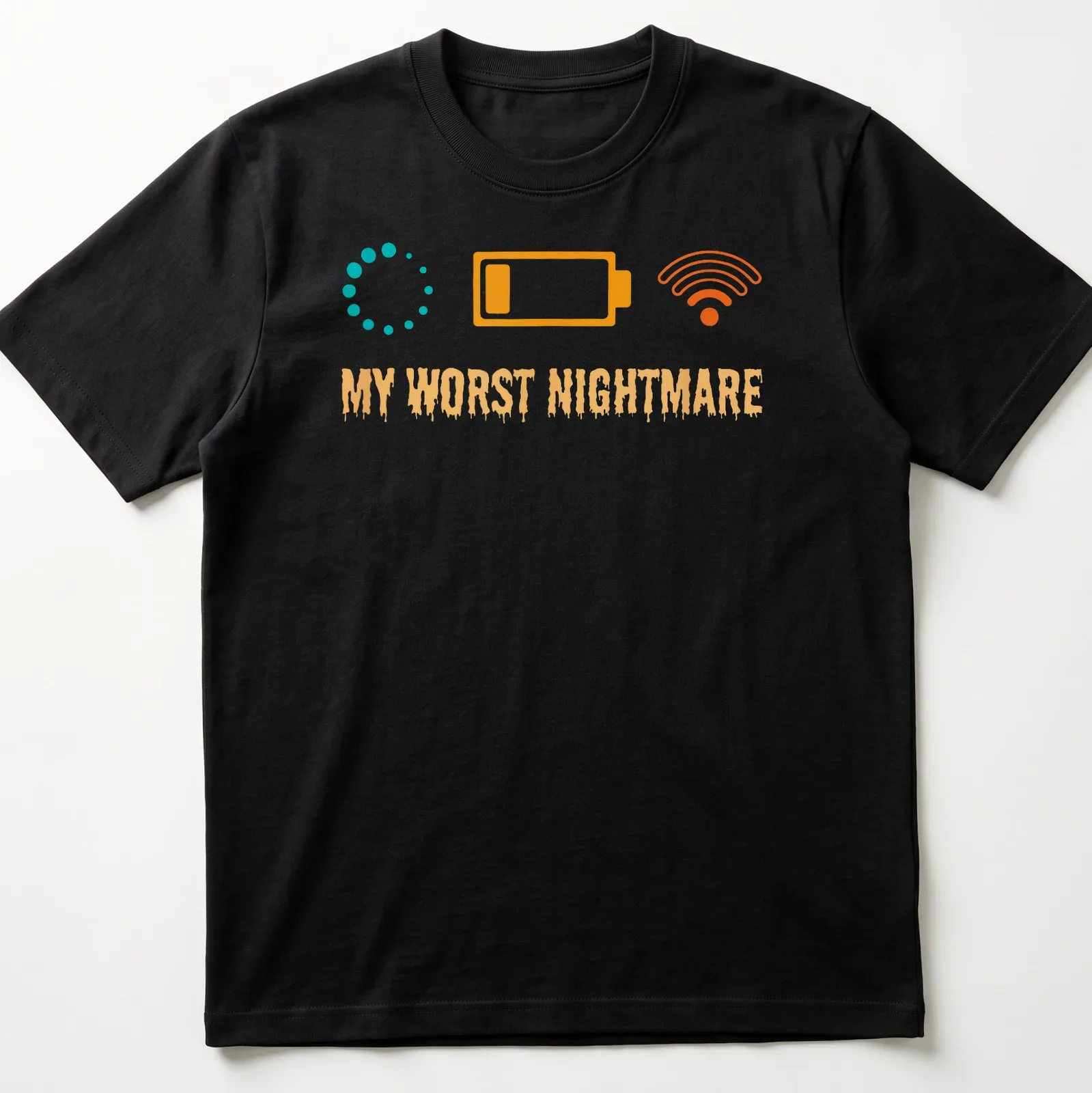 Funny Gaming Nightmare T-shirt with gaming symbols and text MY WORST NIGHTMARE — printed on a unisex t-shirt