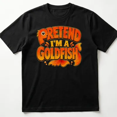 Cartoon design featuring a goldfish and humorous text for Halloween.