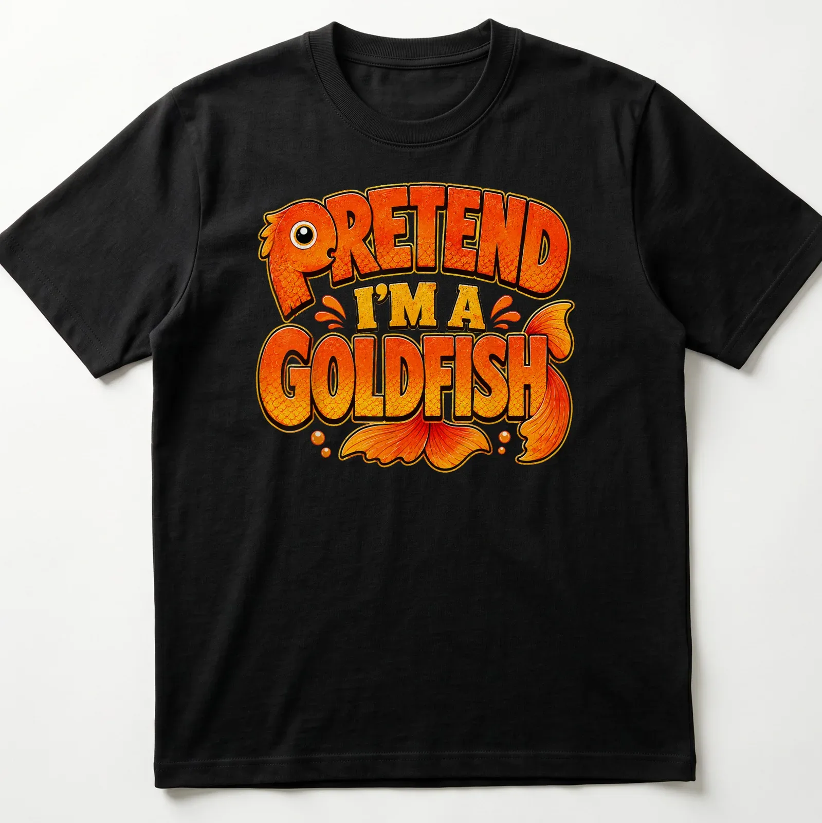 Cartoon design featuring a goldfish and humorous text for Halloween. — printed on a unisex t-shirt