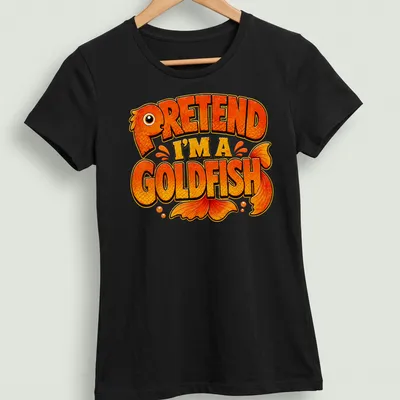 Cartoon design featuring a goldfish and humorous text for Halloween. — printed on a women's shirt