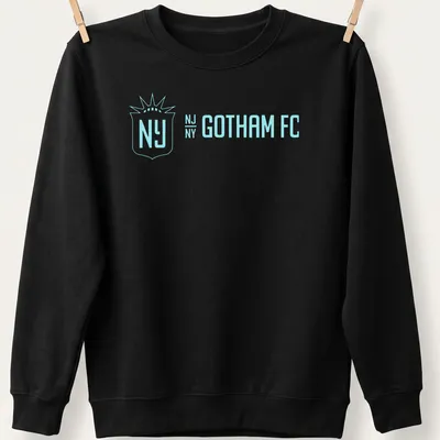 Light blue t-shirt with NJ Gotham FC printed in modern typography. — printed on a unisex sweatshirt