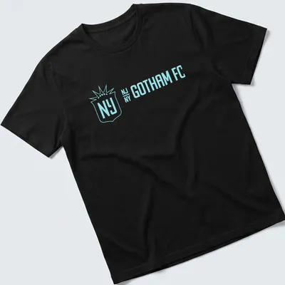 Light blue t-shirt with NJ Gotham FC printed in modern typography.