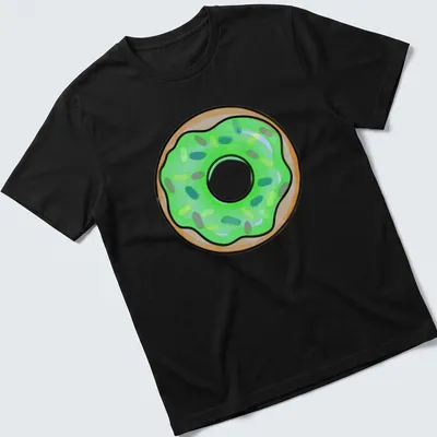 Cartoon donut with green icing and colorful sprinkles design