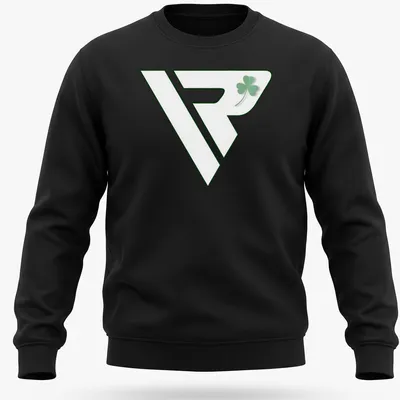 Minimalist green shamrock logo on a modern sports — printed on a unisex sweatshirt