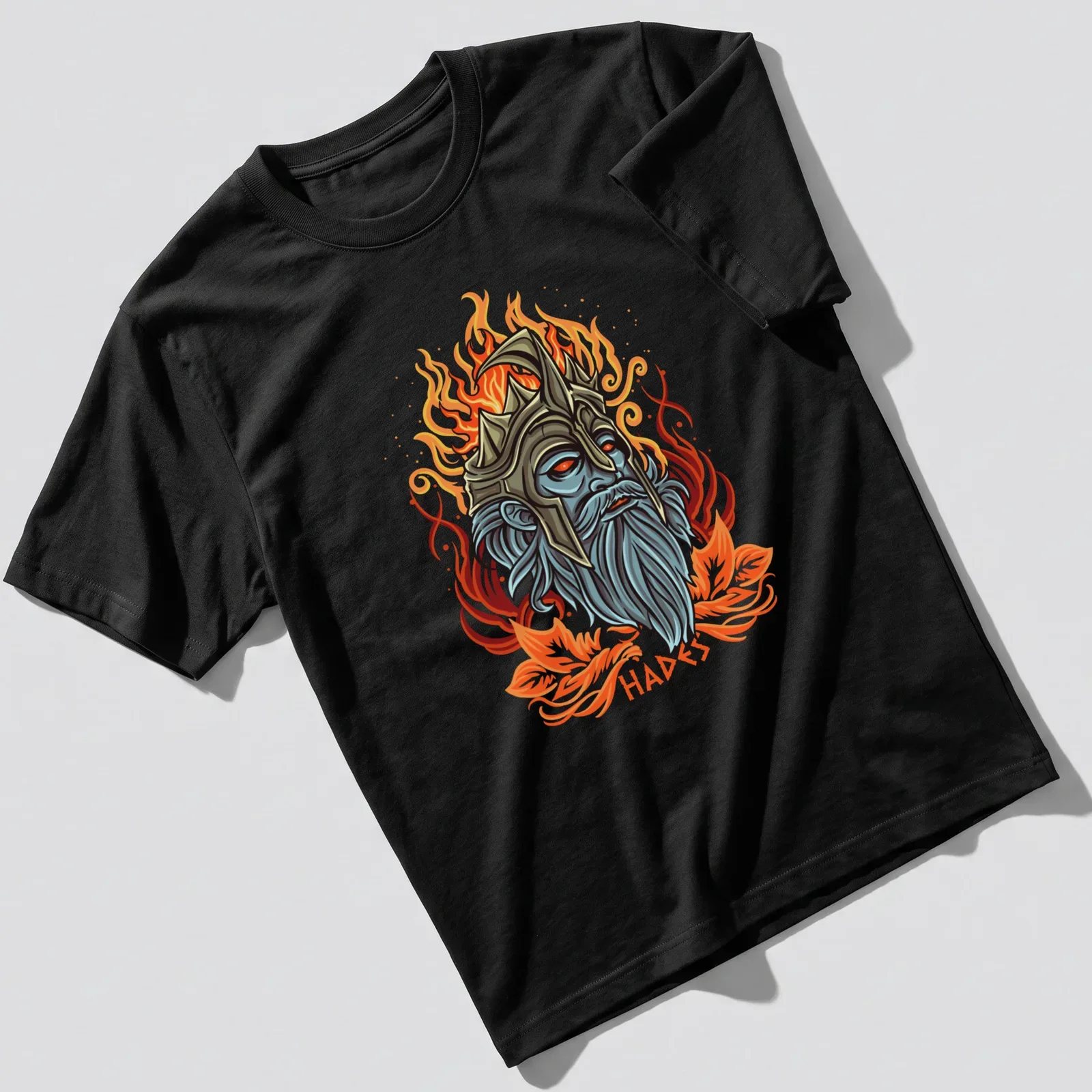 Illustrative Hades graphic in vibrant colors with bold lettering — printed on a unisex t-shirt