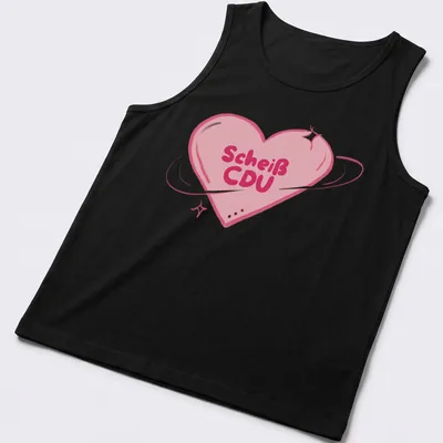 Kawaii heart design featuring the text 'Scheiß CDU' in pink and dark pink — printed on a tank top