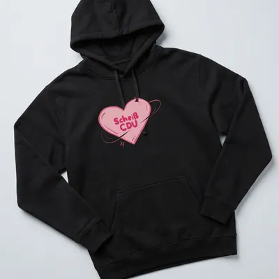 Kawaii heart design featuring the text 'Scheiß CDU' in pink and dark pink — printed on a unisex hoodie