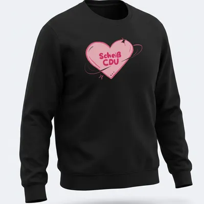 Kawaii heart design featuring the text 'Scheiß CDU' in pink and dark pink — printed on a unisex sweatshirt