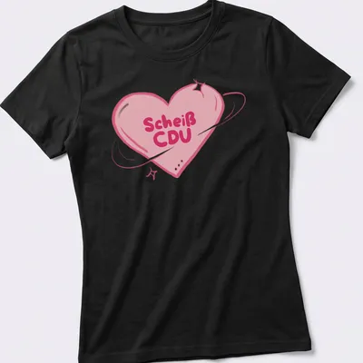 Kawaii heart design featuring the text 'Scheiß CDU' in pink and dark pink — printed on a women's shirt