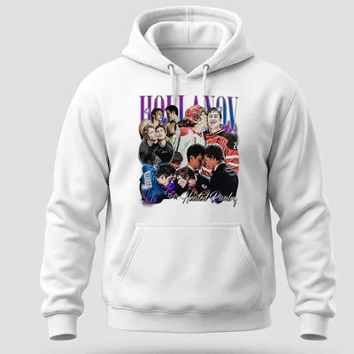 Illustration of two hockey players in action with bold colors and intense rivalry theme — printed on a unisex hoodie