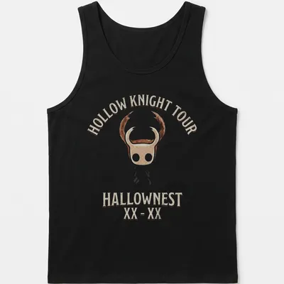 Vintage-style Hollow Knight Tour t-shirt with character illustration and text — printed on a tank top