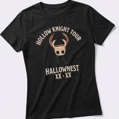 Vintage-style Hollow Knight Tour t-shirt with character illustration and text — printed on a women's shirt