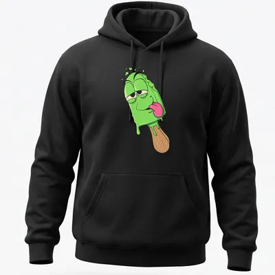 Cartoon ice cream pop graphic with text 'Melted And Baked' in fun colors — printed on a unisex hoodie