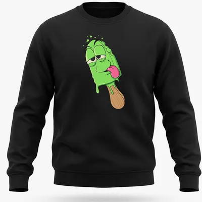 Cartoon ice cream pop graphic with text 'Melted And Baked' in fun colors — printed on a unisex sweatshirt