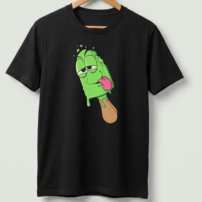Cartoon ice cream pop graphic with text 'Melted And Baked' in fun colors