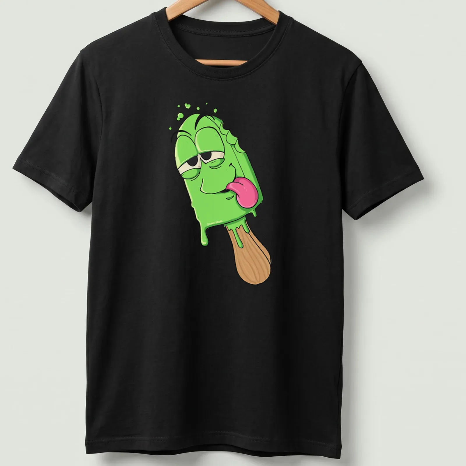 Cartoon ice cream pop graphic with text 'Melted And Baked' in fun colors — printed on a unisex t-shirt